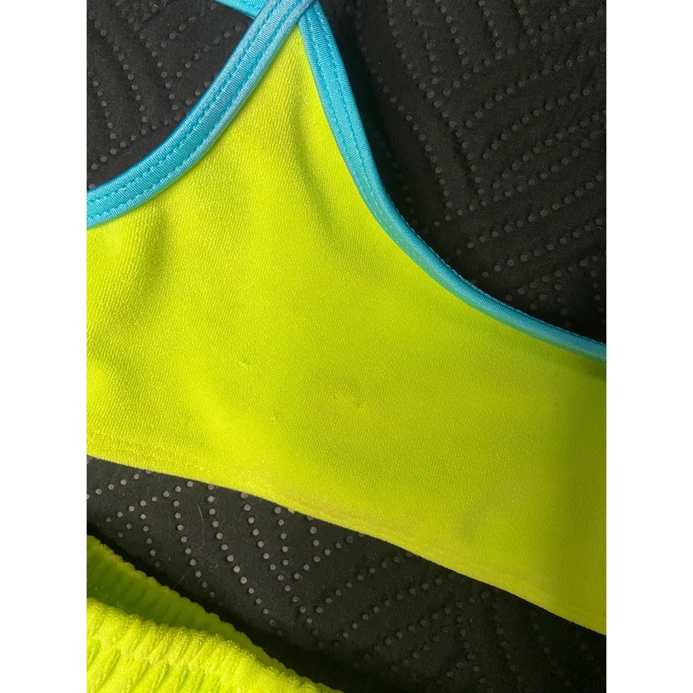 Frankies Bikinis Morgan Shorts & Terry Bikini Top Set Neon Yellow Green Blue XS - Picture 6 of 6